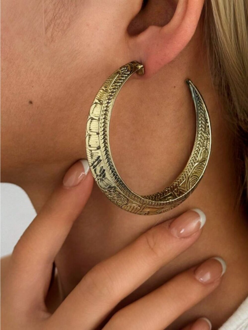 14K Gold Womens Large Chunky Etched Hoop Earrings Big 14 K Silver Hoops Jewelry